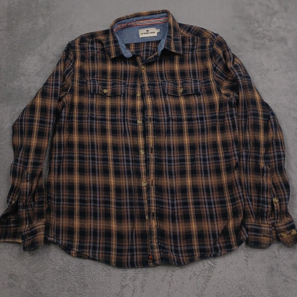 Normal Brand Shirt Mens Large‎ Brown PLaid Button Up Flannel Preppy Casual